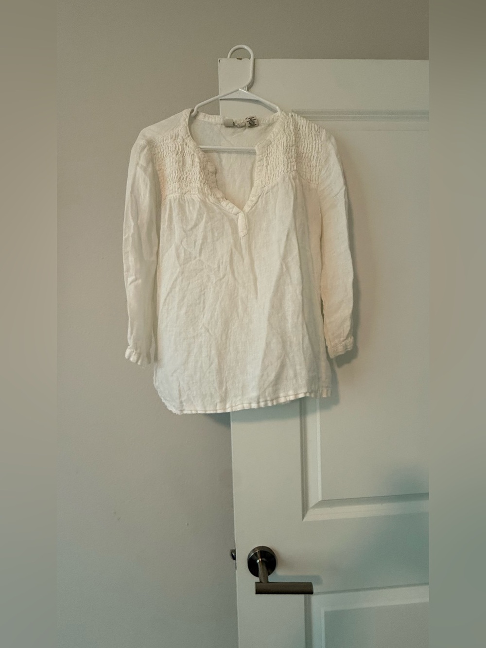 JOIE 100% Linen White Smocked Boho Peasant Blouse Top (3/4 Sleeve😍 - Picture 4 of 10
